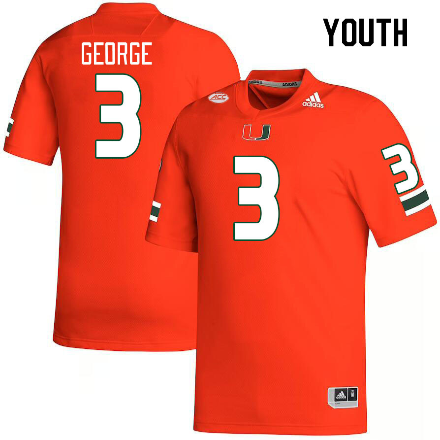 Youth #3 Jacolby George Miami Hurricanes College Football Jerseys Stitched Sale-Orange - Click Image to Close